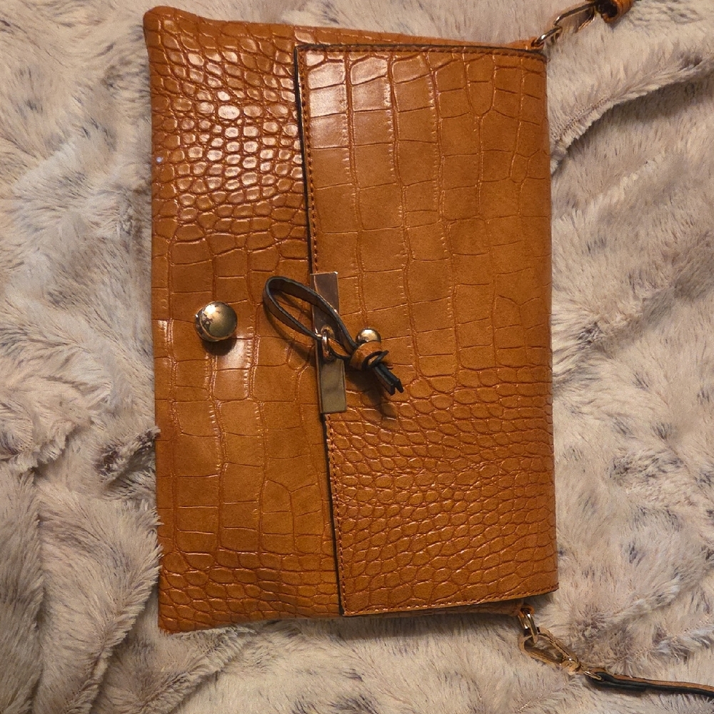 Crocodile Pattern Tan Crossbody Bag